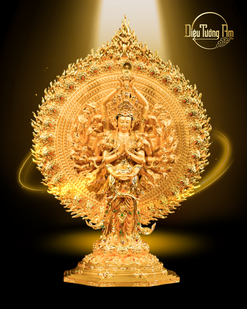 TƯỢNG THIÊN THỦ THIÊN NHÃN QUÁN ÂM - ĐỒNG THẾP VÀNG - 68CM 145TTN068-02