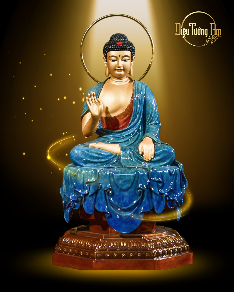 TƯỢNG PHẬT BỔN SƯ LAM QUANG THÍ NGUYỆN - ĐỒNG MÀU NHIỆT LAM - 48CM