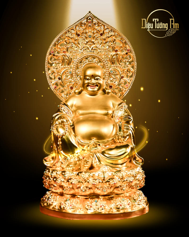 TƯỢNG PHẬT DI LẶC BỐI QUANG - ĐỒNG THẾP VÀNG NHẬT - 48CM