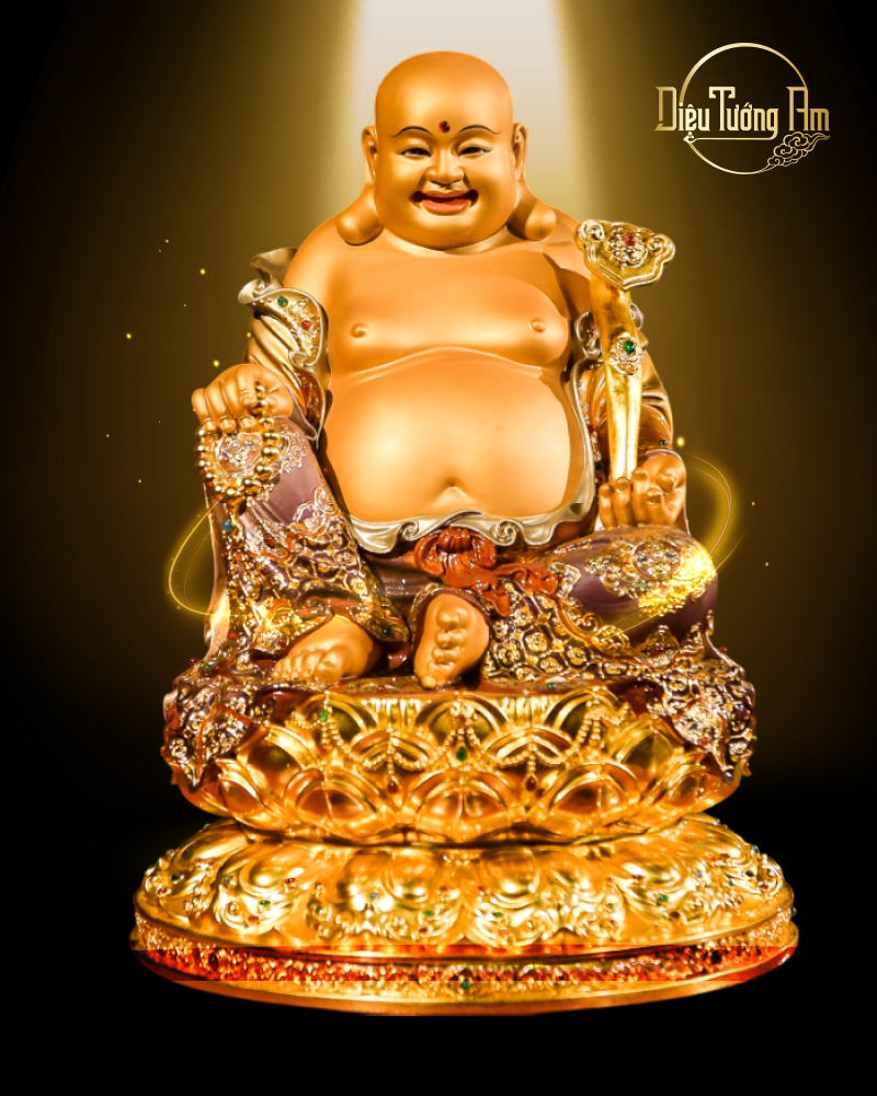 TƯỢNG PHẬT DI LẶC TỬ Y ĐÍNH ĐÁ QUÝ - 48CM