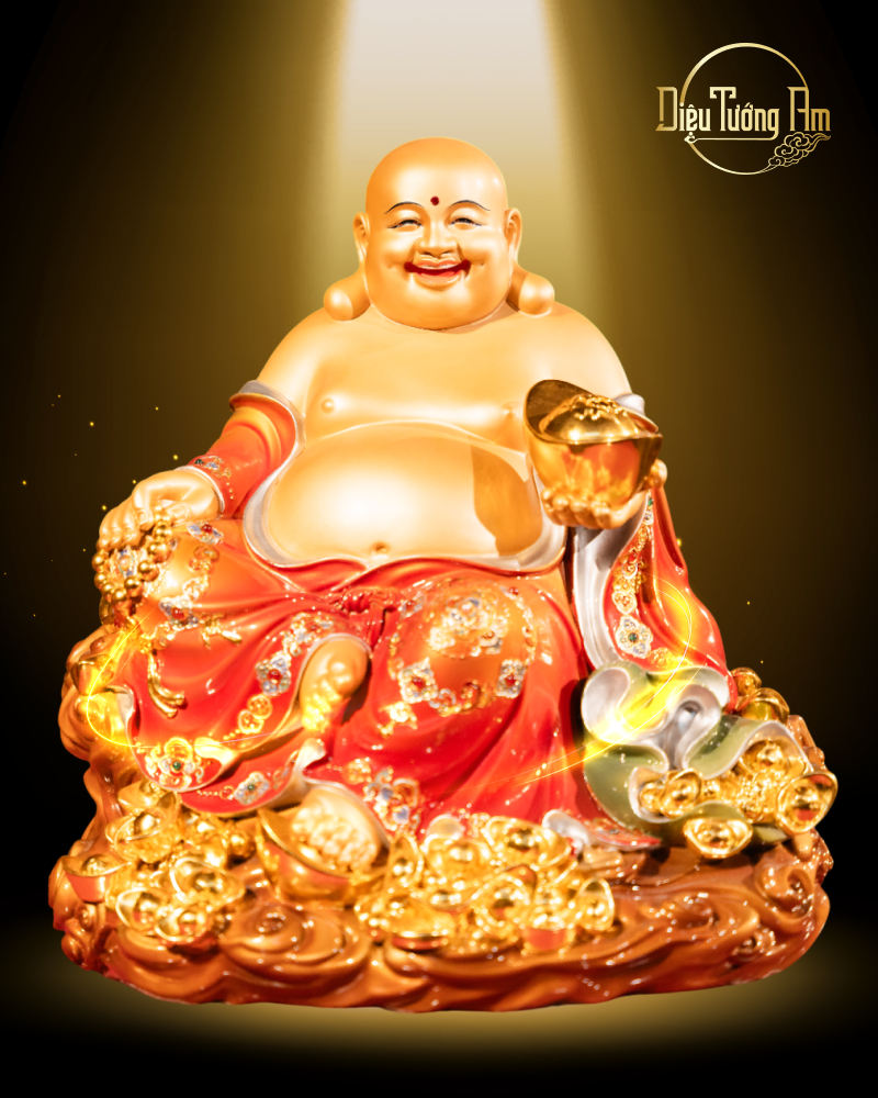 TƯỢNG PHẬT DI LẶC TỰ TẠI - CHẤT LIỆU ĐỒNG ĐÍNH ĐÁ - 38CM