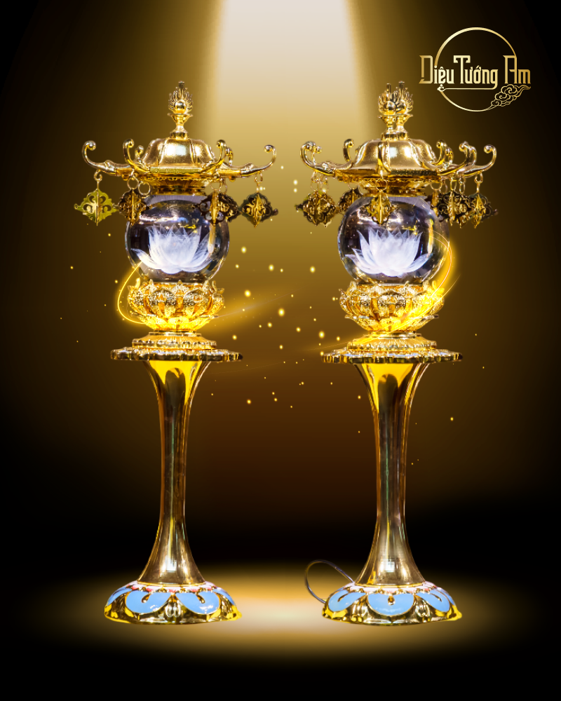 CẶP ĐÈN THỜ NHỊ TẦNG LIÊN DIỆP SONG ĐĂNG - 55CM