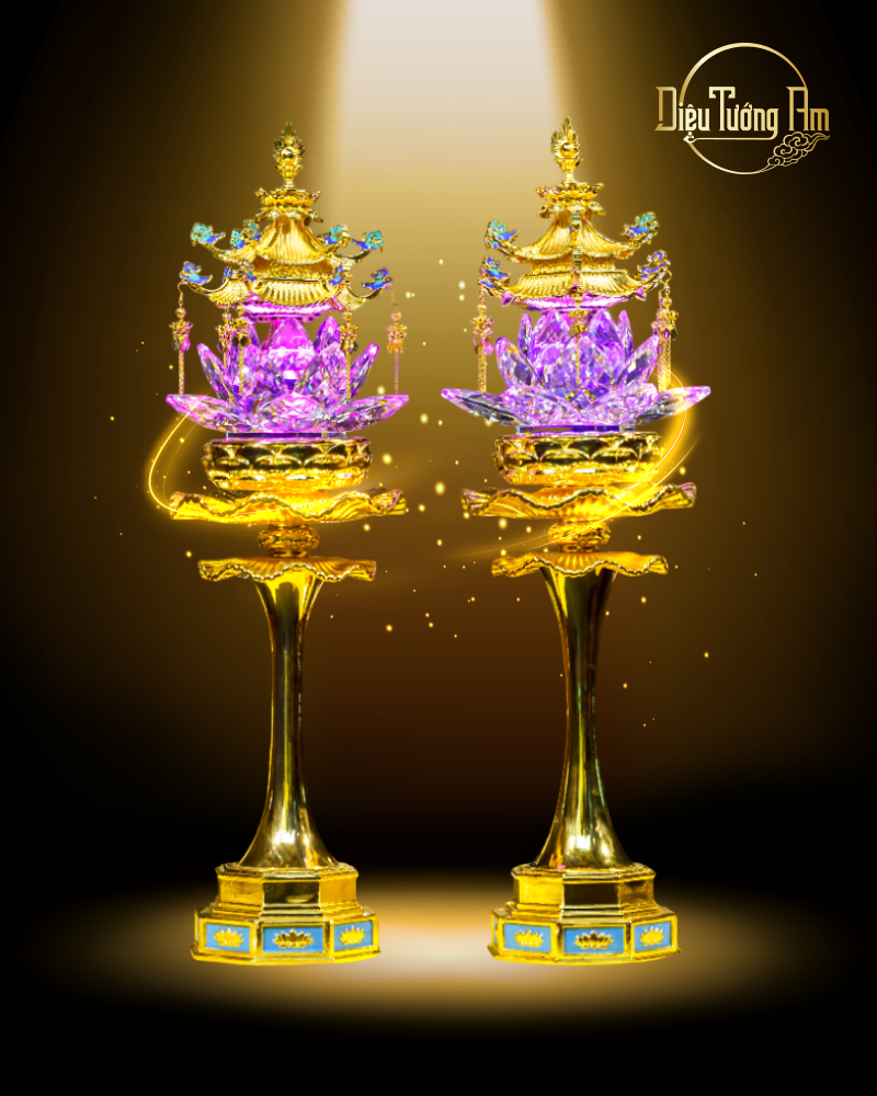 CẶP ĐÈN THỜ LIÊN HOA HÀ DIỆP ĐĂNG - 69CM