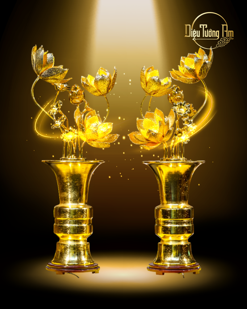 CẶP BÌNH HOA NGŨ LIÊN THẾP KIM - 70CM