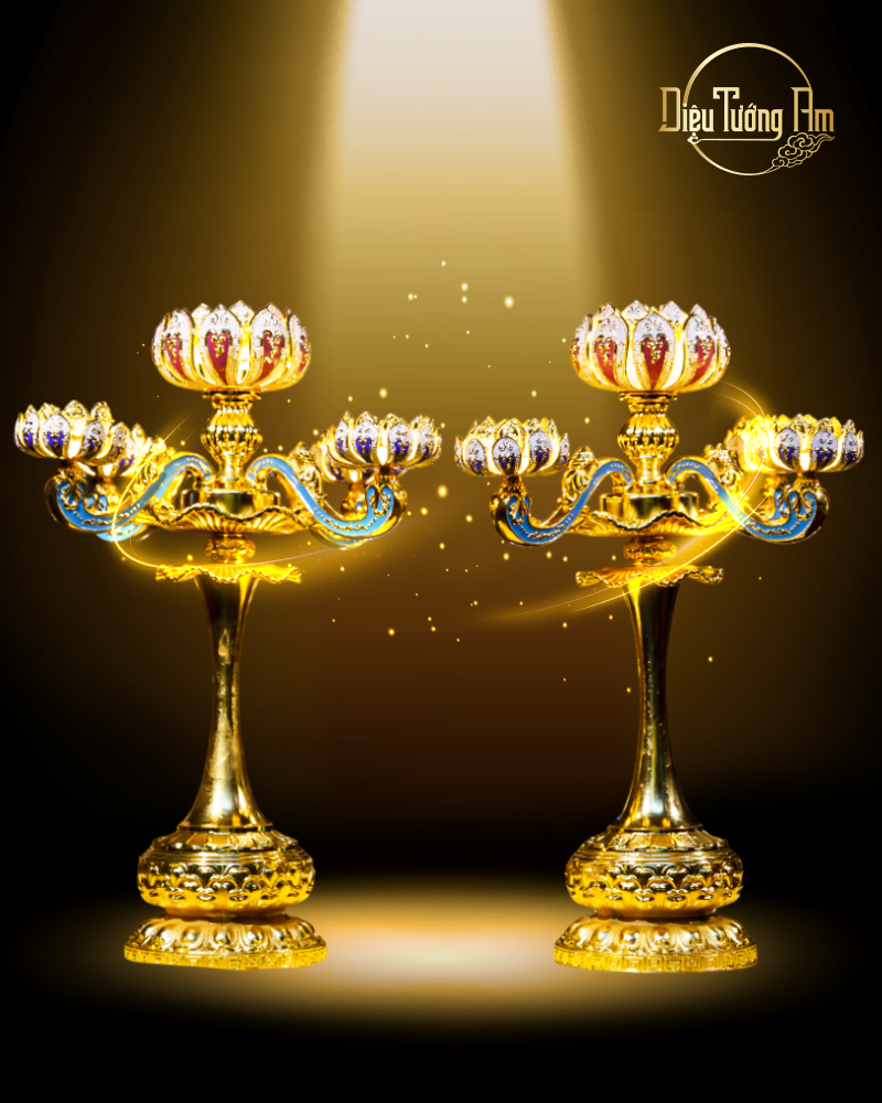 CẶP ĐÈN THỜ NGŨ BẢO LIÊN HOA ĐĂNG - 72CM