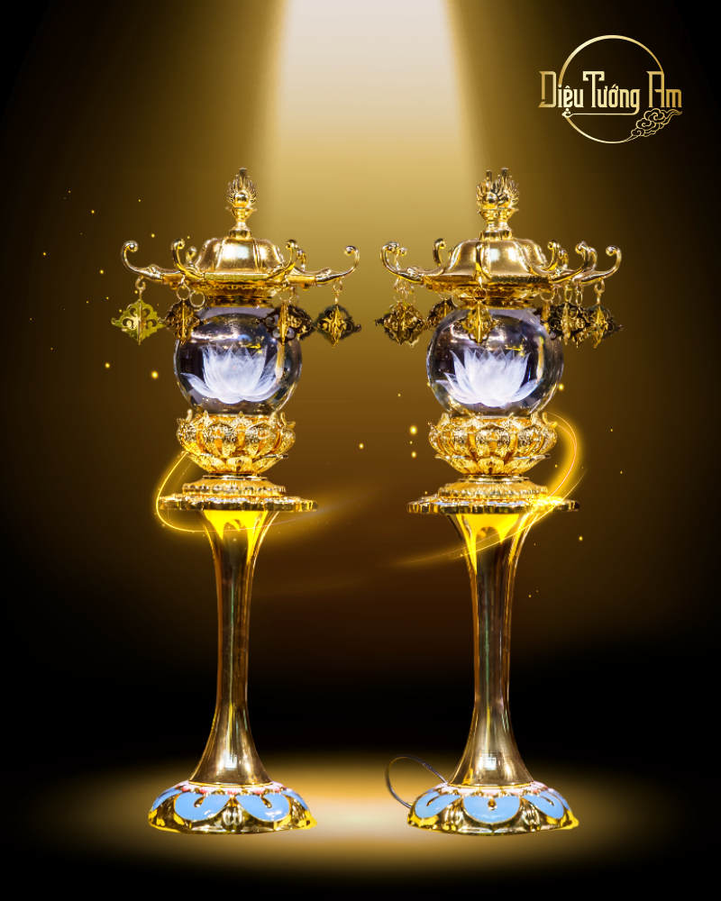 CẶP ĐÈN THỜ LIÊN HOA HÀ DIỆP ĐĂNG - 59CM