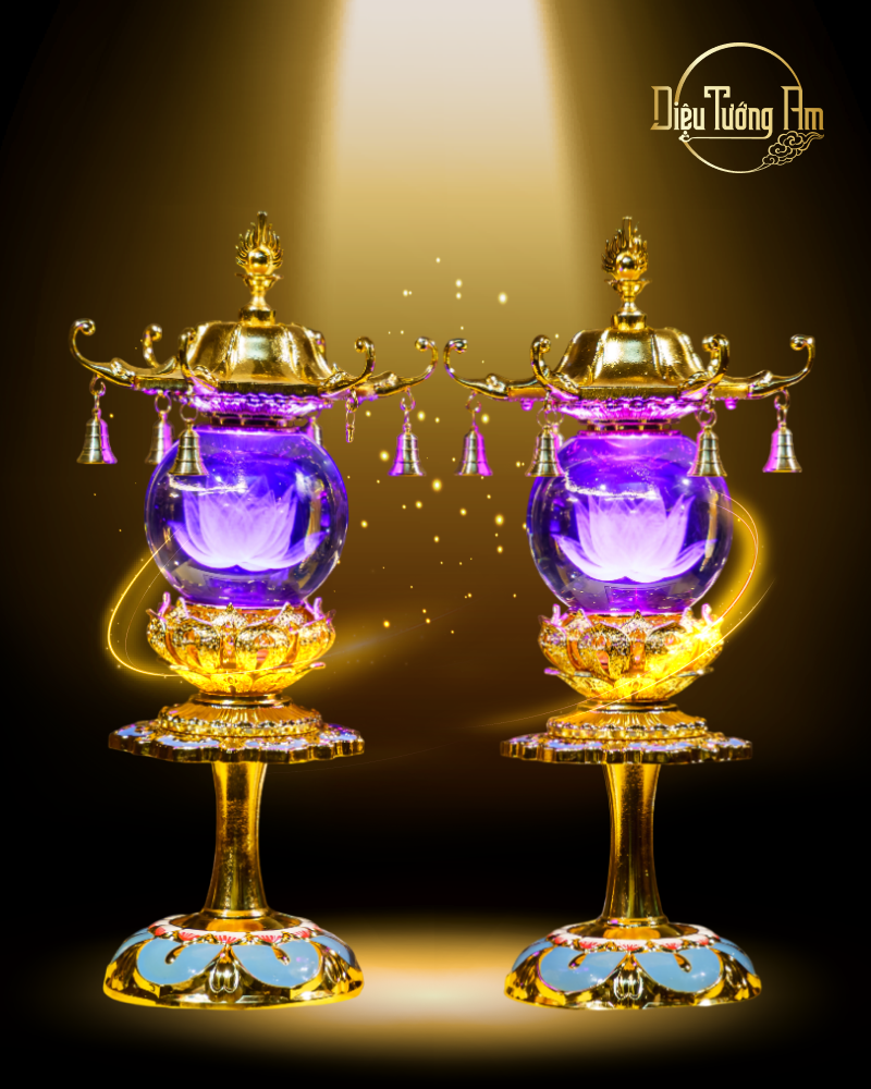 ĐÈN THỜ LIÊN HOA MINH CHÂU SONG ĐĂNG - 45CM