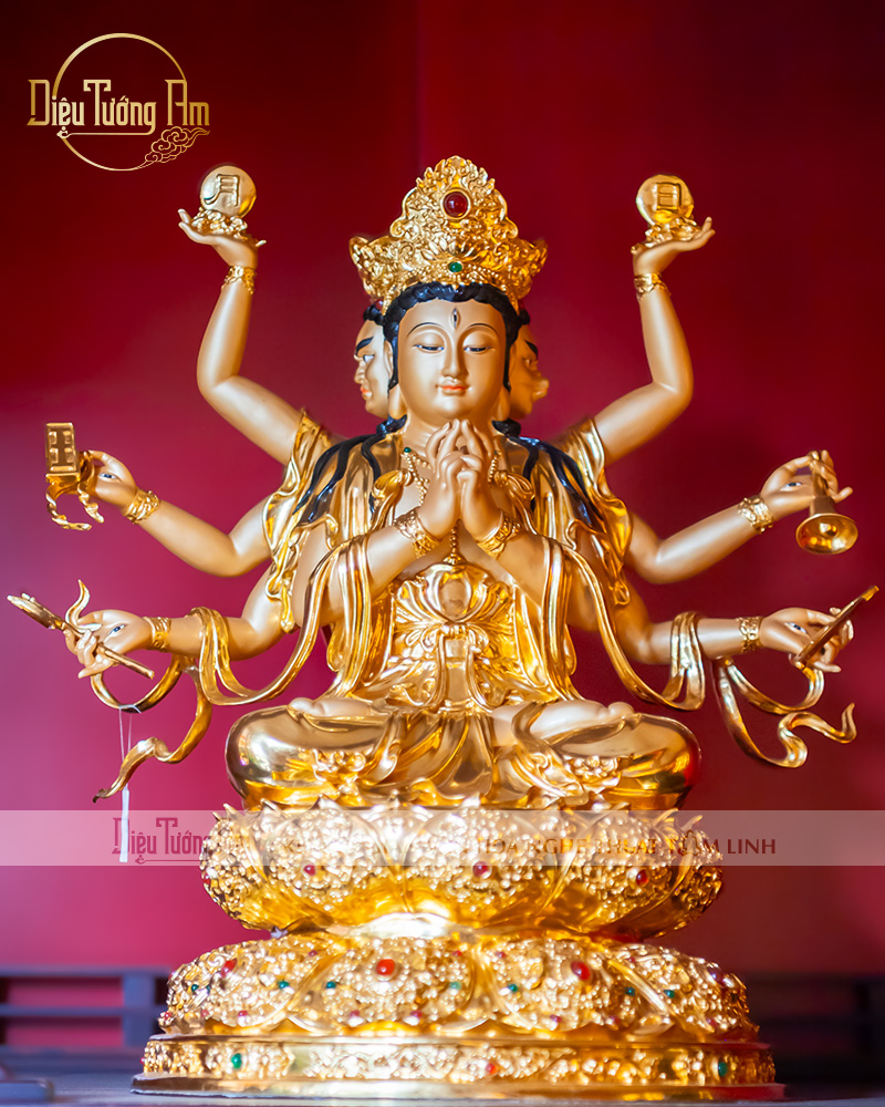 TƯỢNG MA LỢI CHƯ THIÊN ĐỒNG THÉP VÀNG CAO 48CM 145TML048-01