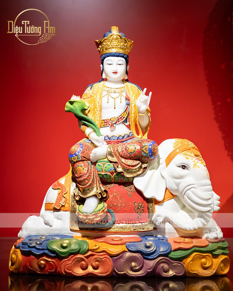TƯỢNG PHỔ HIỀN HÁN BẠCH NGỌC VẼ CAO 48CM 041TPH048-01
