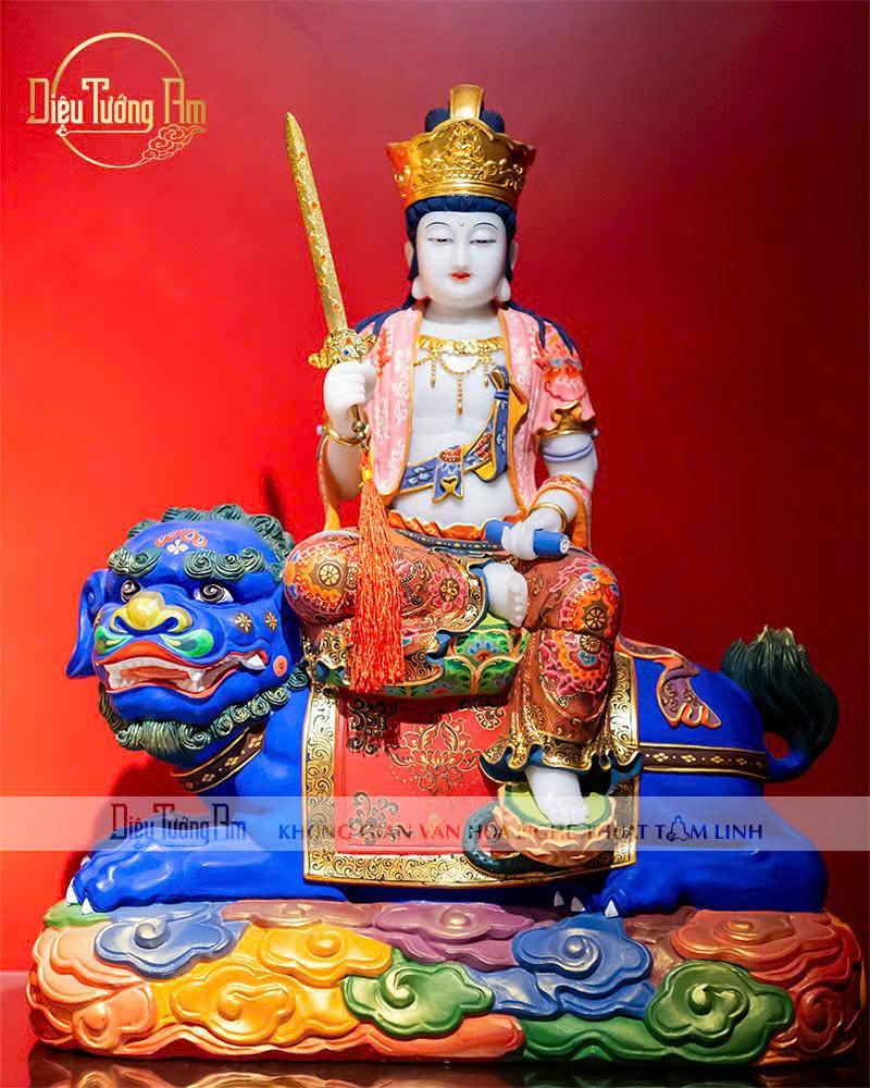 TƯỢNG VĂN THÙ HÁN BẠCH NGỌC VÉ CAO 48CM 041TVT048-01